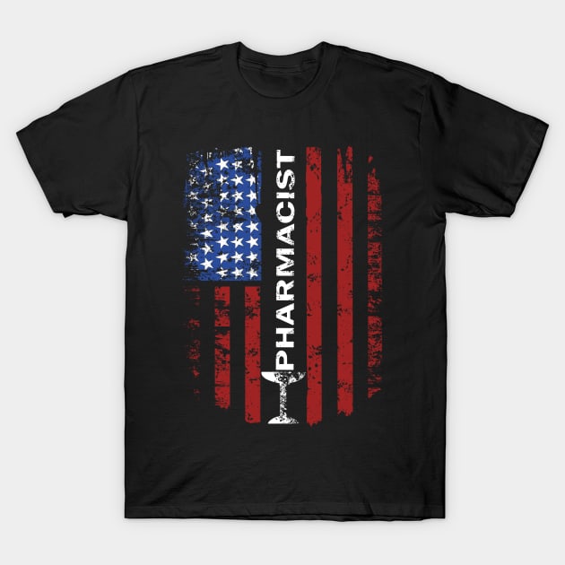 Pharmacists Gift Design Pharmacy Tech Student American Flag Print T-Shirt by Linco